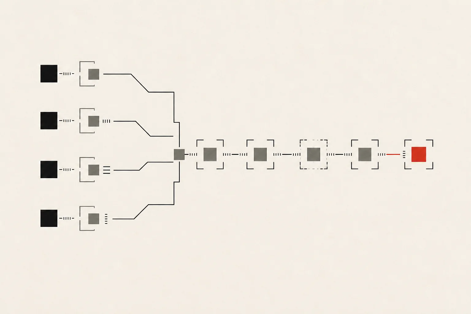 One business route enters a central wallet orchestrator, which connects to several verified credential routes.